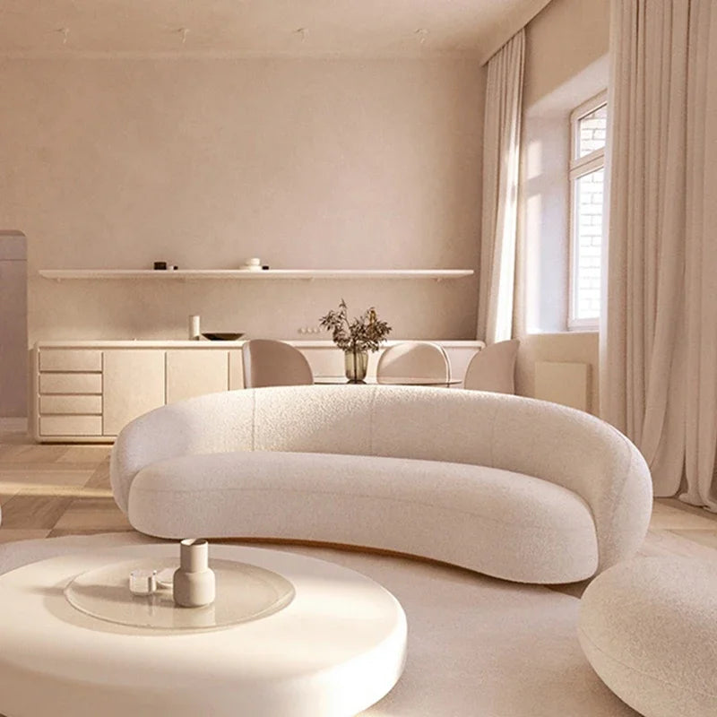 -Contemporary Minimalist Sectional Sofa Set Wood Frame with Curved Sleeper Sponge Filled for Home Hotel or Apartment