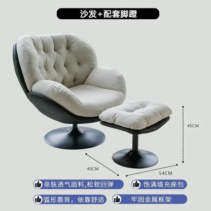 Ergonomic Reclining Chair for Living Room, Grey Nordic Style, Back Support, Rotating Footrest, Luxury Decoration