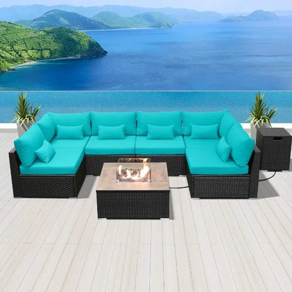 #For Patio Furniture Sectional Sofa with Gas Fire Pit Table Outdoor Patio Furniture Conversation Sets Propane Fire Pit&