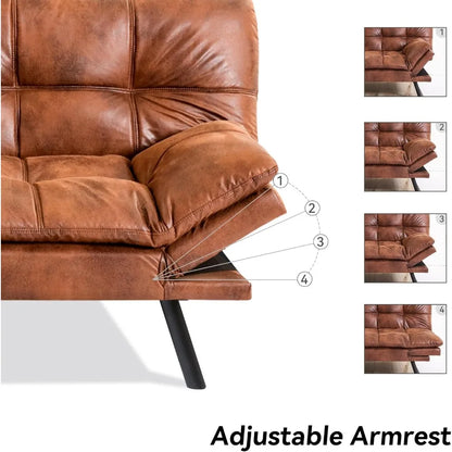 Faux Leather Futon Sofa Bed,Convertible Futon Couch,Memory Foam Loveseat Sleeper Sofa