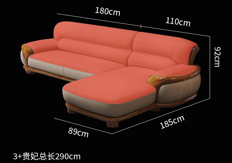 New Chinese ebony leather sofa living room combination size apartment first layer cowhide straight row sofa