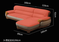 New Chinese ebony leather sofa living room combination size apartment first layer cowhide straight row sofa
