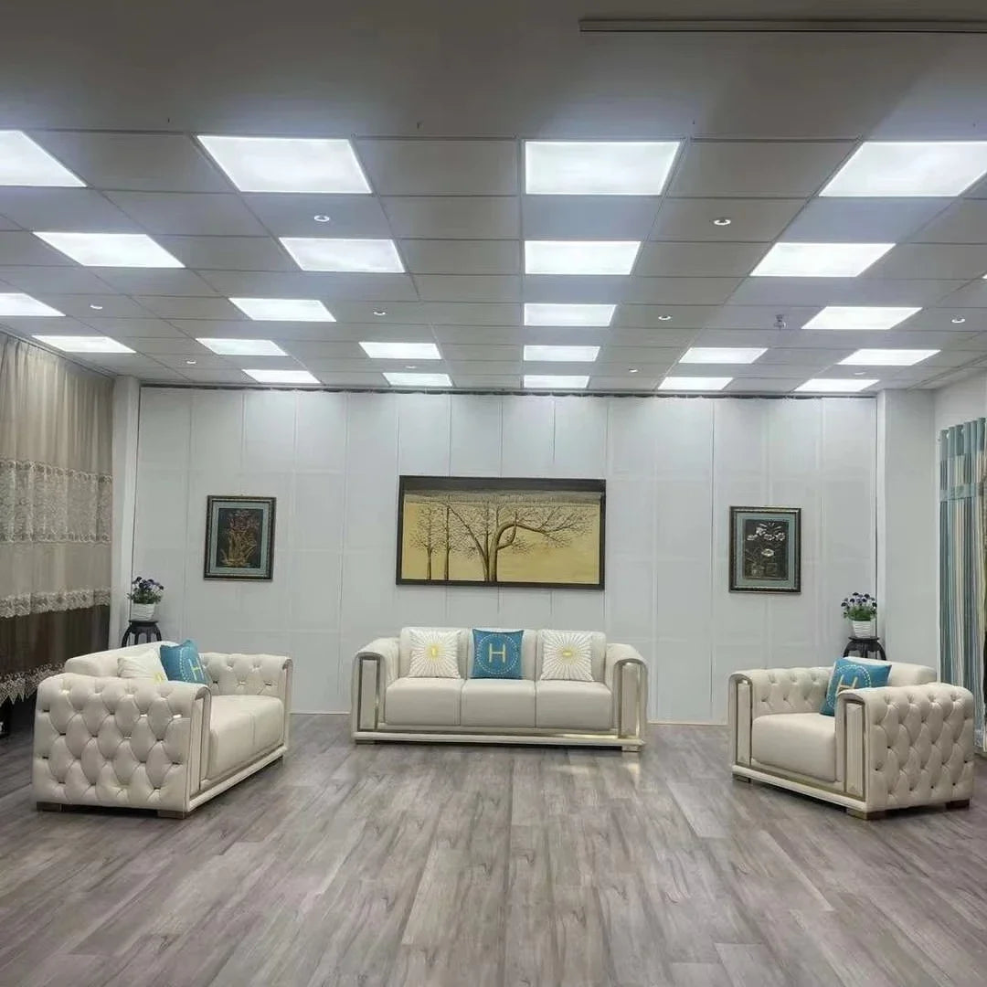 -Modern Luxury High-end Living Room Sofa Set Furniture Upholstered Full Leather Button Tufted Sofa Home