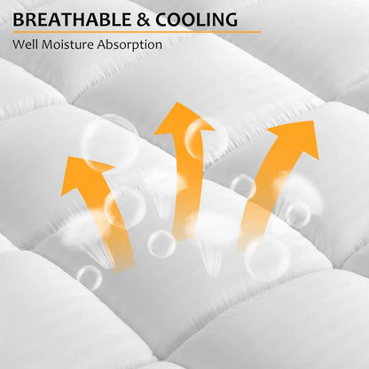 Cloud-Like Mattress Topper, Mattress Pad for Back Pain Relief, Breathable Quilted Fitted Mattress Protector for Hot Sleepers