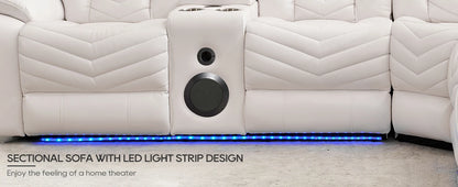 Electric Power Recliner Sectional Sofa With Bass Speakers & LED Lights – Faux Leather L-Shaped Corner Couches For Living Room