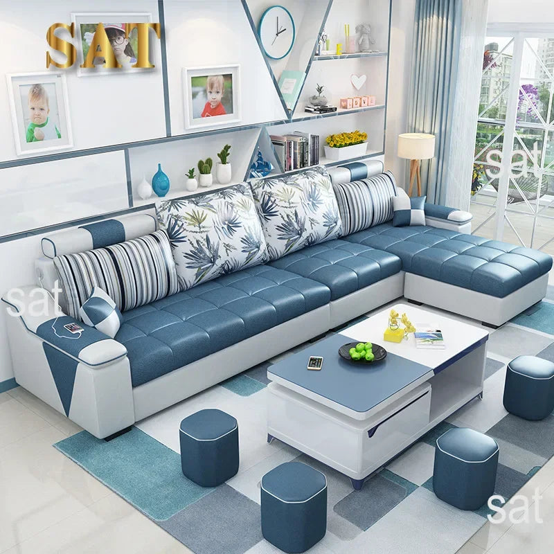 small apartment simple modern living room removable and washable corner three seat fabric sofa