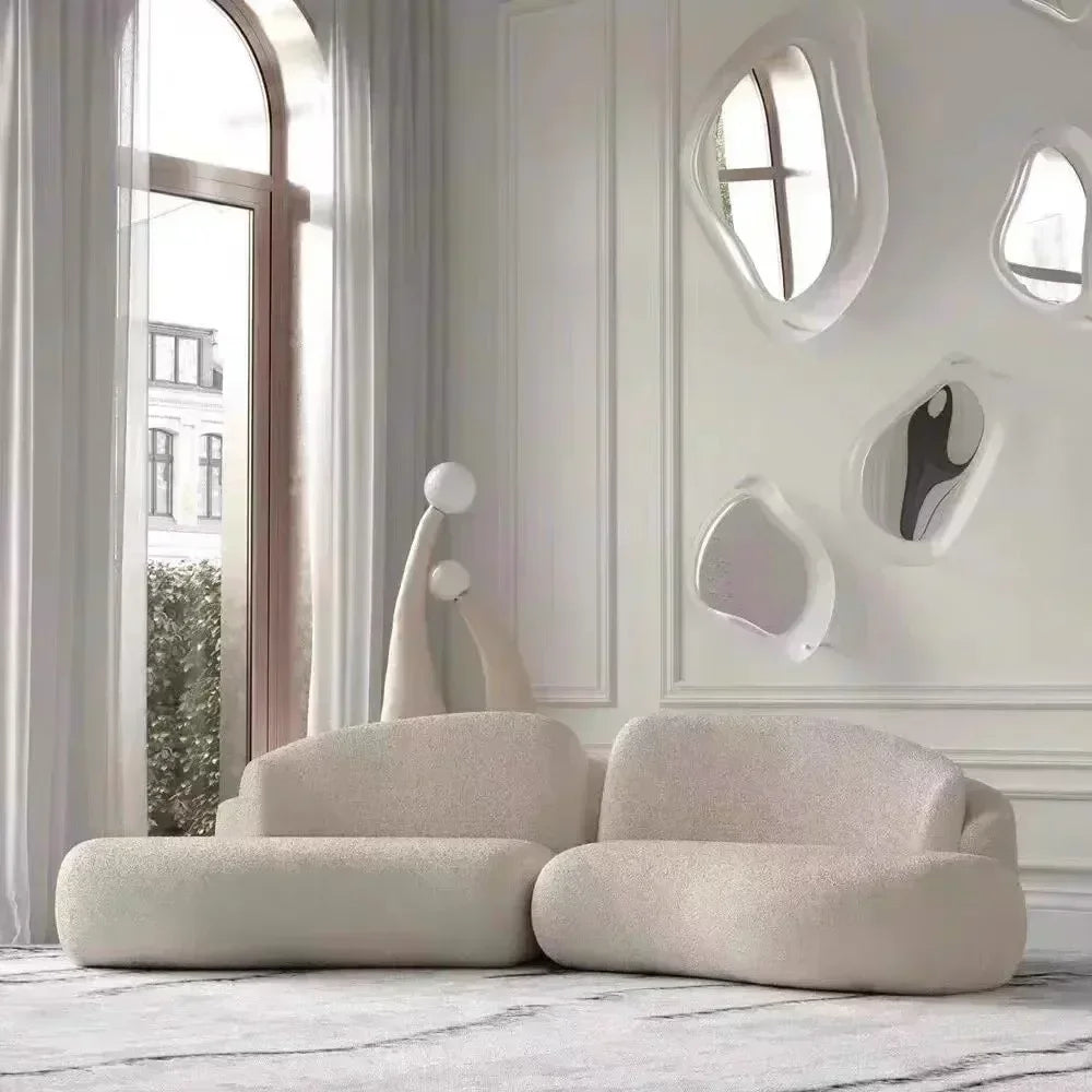 l # Nordic Stylish Cloud-Shape White Fabric Luxury Sofa Set with Coffee Table Creative Modern Home Living Room Furniture for Hot