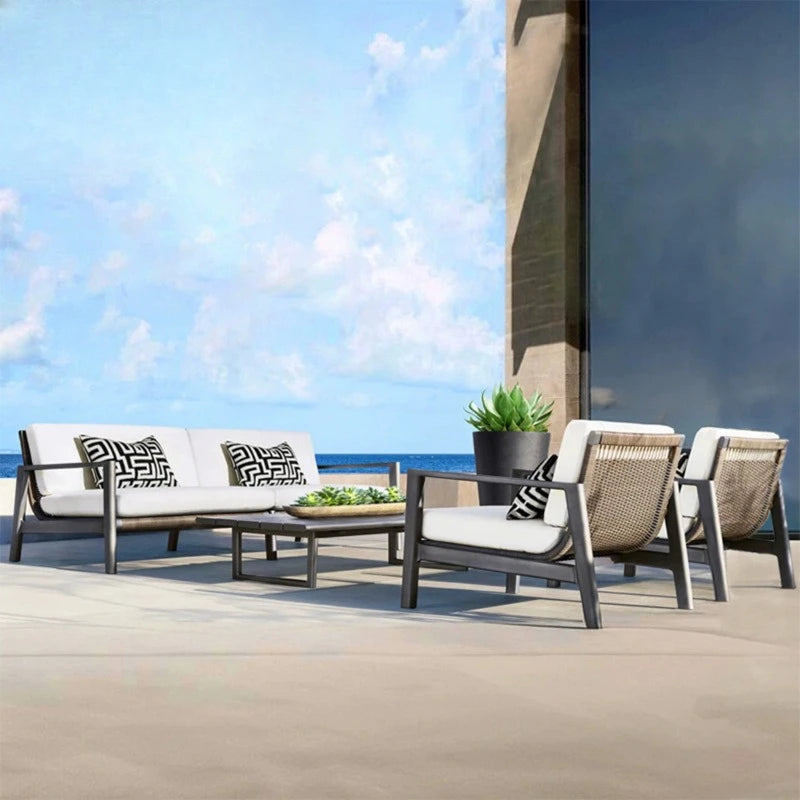 Leisure hotel terrace sofa high-end teak table and chair combination outdoor villa garden courtyard sofa coffee table combinatio
