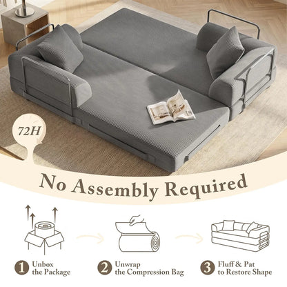 5-in-1 Convertible Sofa Bed Pull-Out Sleeper 70in High-Density Sponge Corduroy Futon Living Room Gray Customized