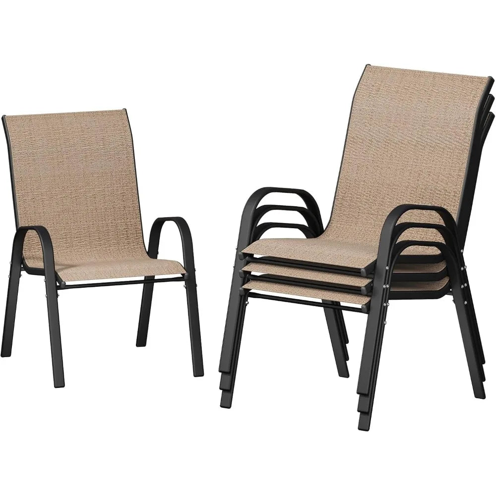 Patio Chairs Set of 4, Stackable Outdoor Dining Chairs with High Back, Breathable Textilene Fabric Outdoor Chair All Weather