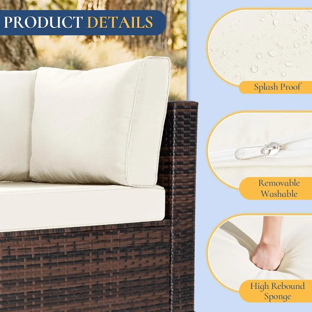 outdoor patio furniture set: 7-piece wicker modular conversation sectional sofa with cushions and coffee table