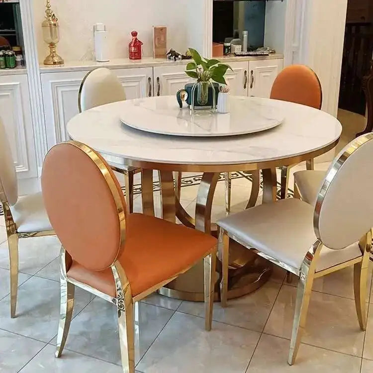 Luxury stainless steel dining chairs, modern home furniture, simple metal back chairs, kitchen fabric dining chairs