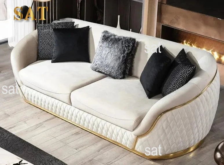 European velvet sofa modern simple size apartment living room Light luxury leather straight-row sofa combination