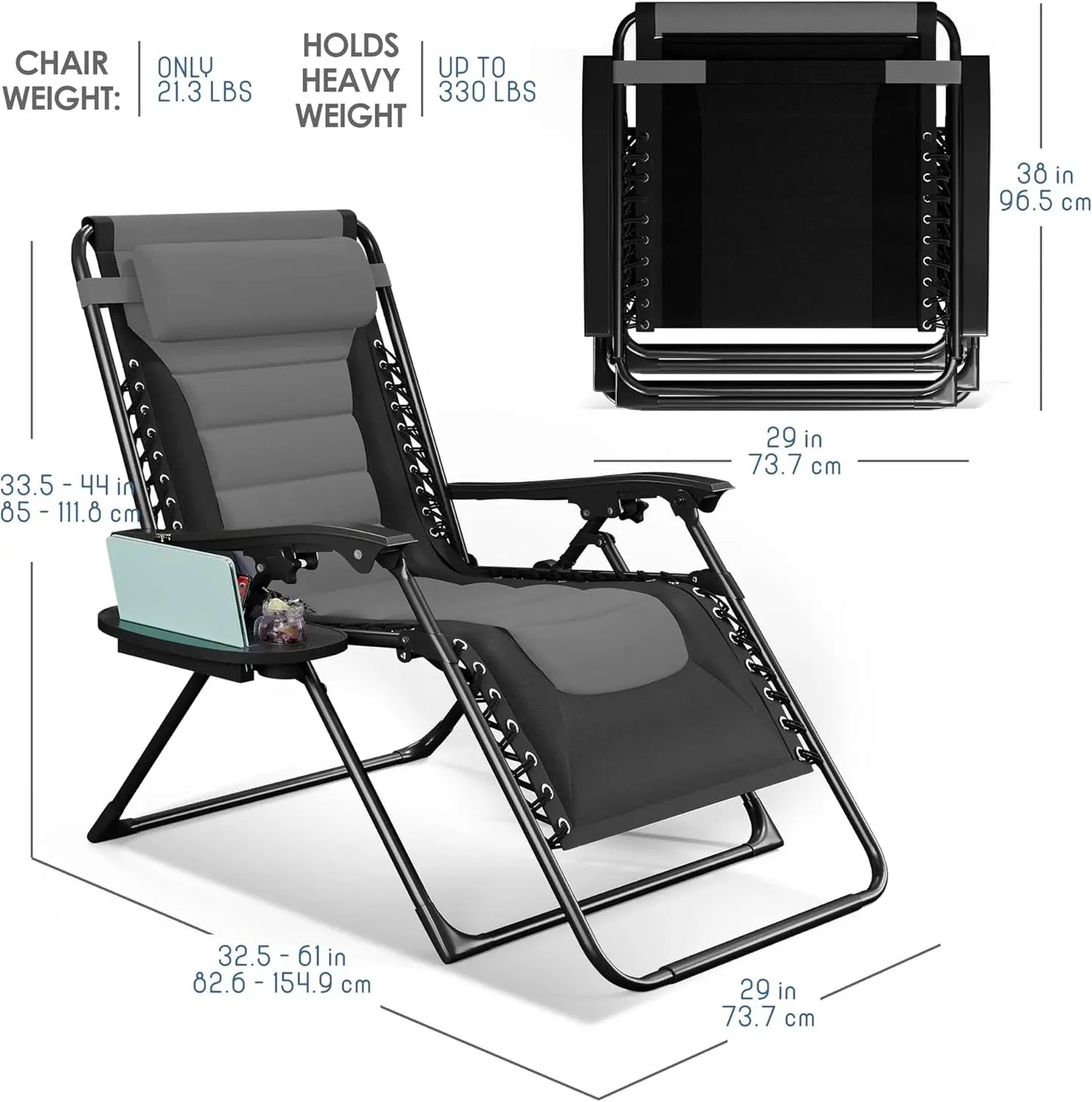 Outdoor Padded Zero Gravity Chair, Patio Lounge Chair Outdoor Recliner, Oversized Anti Gravity Lounger with Adjustable Headrest