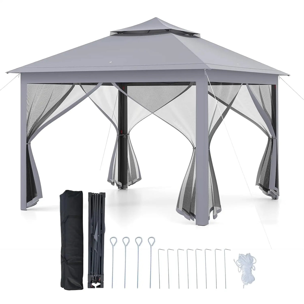 11 ft × 11 ft Pop up Gazebo, Portable Screen Canopy Shelter w/Mesh Netting Sidewalls, Vented Top, Drainage Holes,, Customized