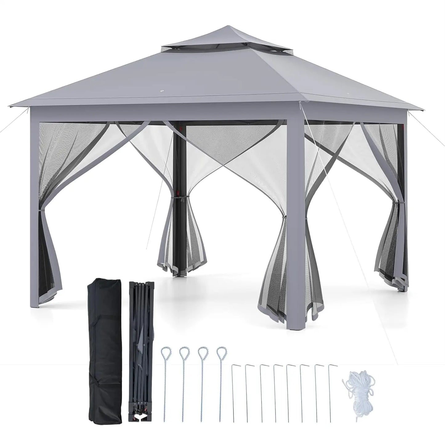 11 ft × 11 ft Pop up Gazebo, Portable Screen Canopy Shelter w/Mesh Netting Sidewalls, Vented Top, Drainage Holes,, Customized