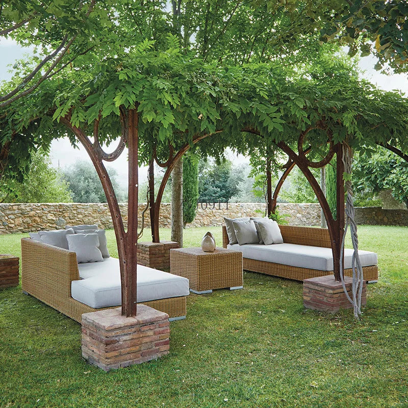 Outdoor rattan courtyard waterproof and sunscreen garden leisure sofa combination balcony double sofa