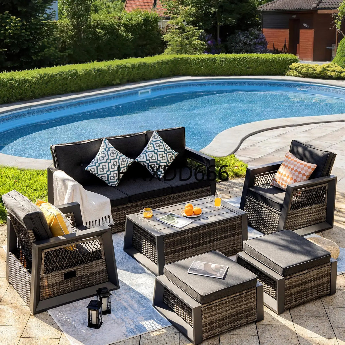 Aluminum Patio Furniture Modern Outdoor Sofa Rattan Garden Sofa with Storage Coffee Table