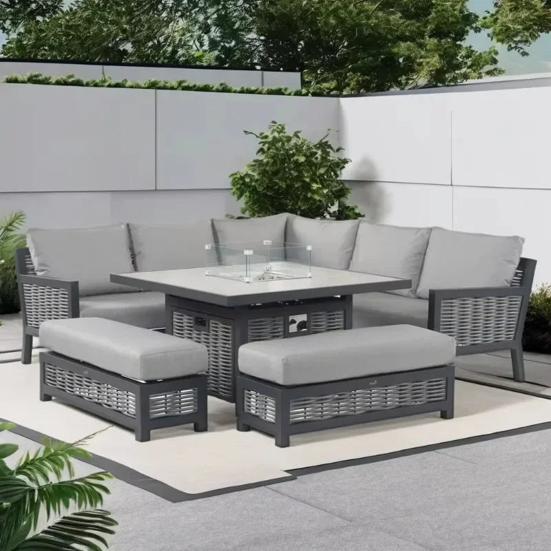 Premium 4-Piece Outdoor Lounge Set – All-Weather Wicker Sofa with Fire Pit Table