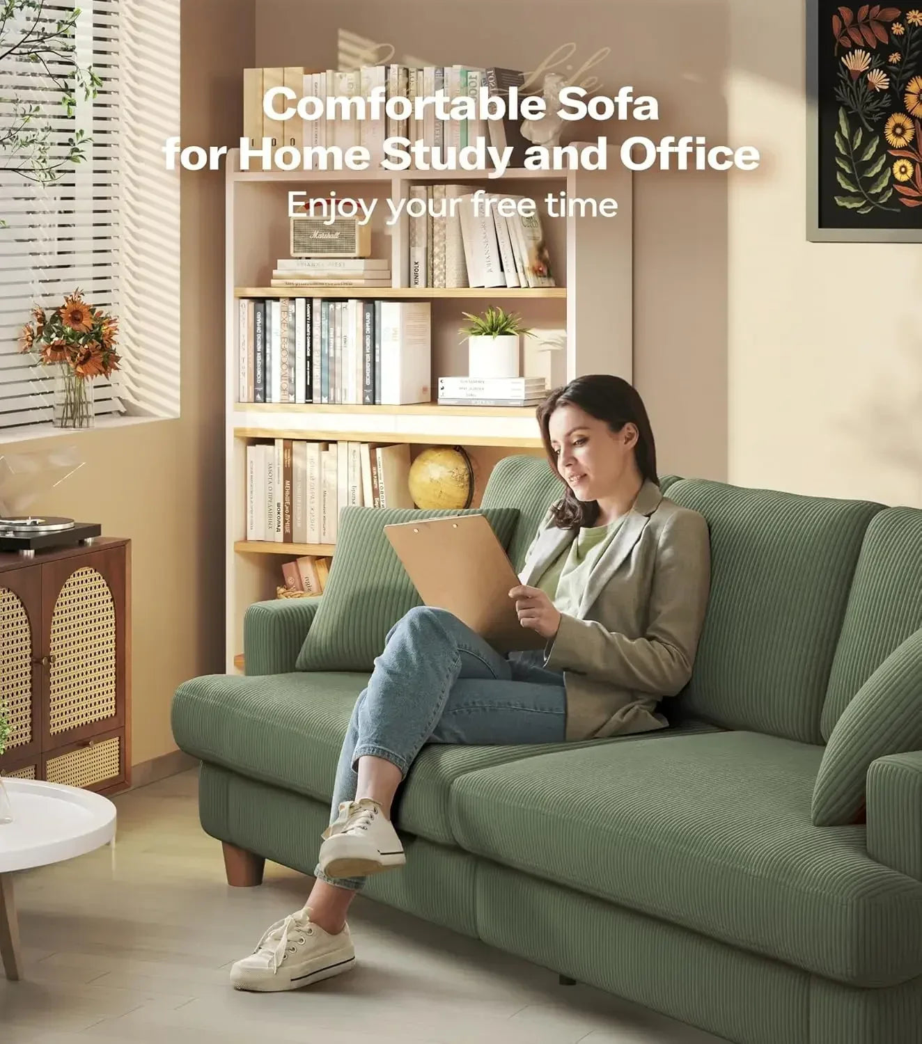 87in Green Sofa, Couches for Living Room No Tool Assembly, Modern Oversized Love Seat with 2 Pillows, Sofa Couch for Bedroom