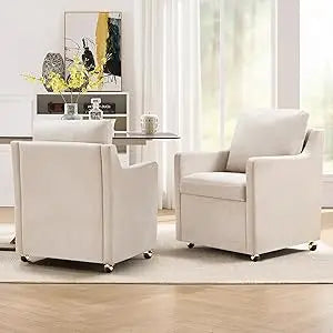 Modern Linen Dinging Chair with Casters.Upholstered Arm Chair for Relaxing.Storage Chair Design,Set of 1