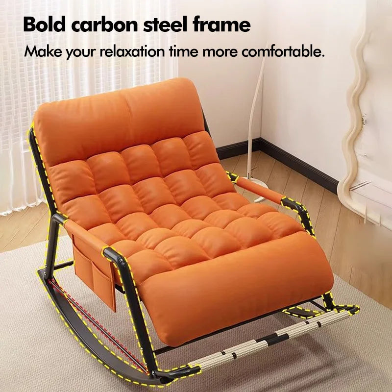 Living Room Reclining Rocking Chair Soft Removable Cushion Lounge Chair with Foldable Footrest Modern Home Office Relaxing Chair