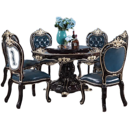 European round dining table and chair combination neoclassical American solid wood high-end leather dining chair piano paint
