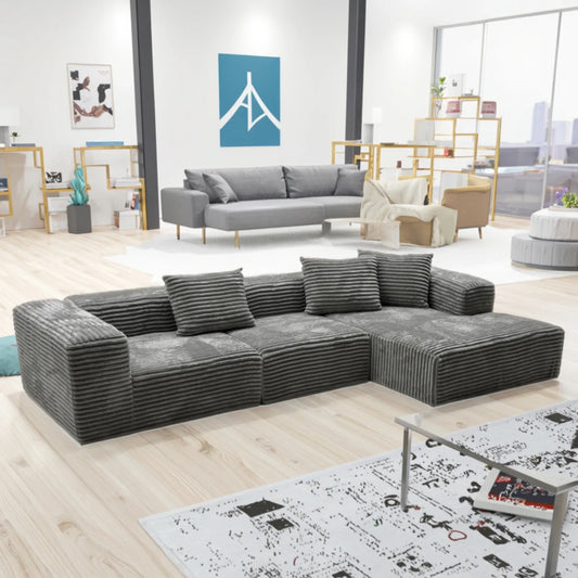 Compressed SofaSuper Deep L-Shape Modular Sectional Couch Compressed Sofa Plush Corduroy With Vacuum Packaging For Apartment Liv