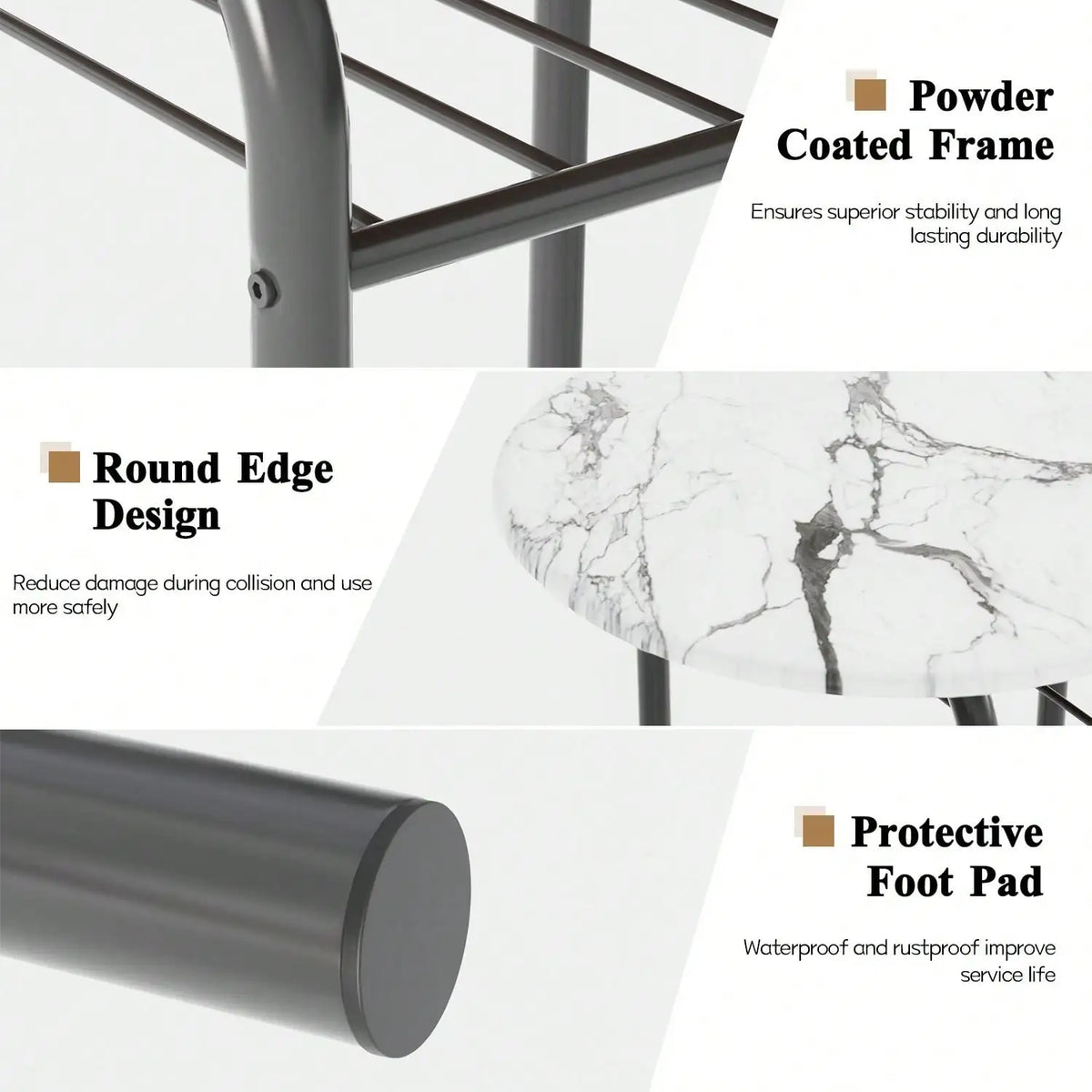 3-Piece Wooden Round Table & Chair Set, Space Saving Kitchen Breakfast Nook Wood Grain Tabletop With Metal Frame