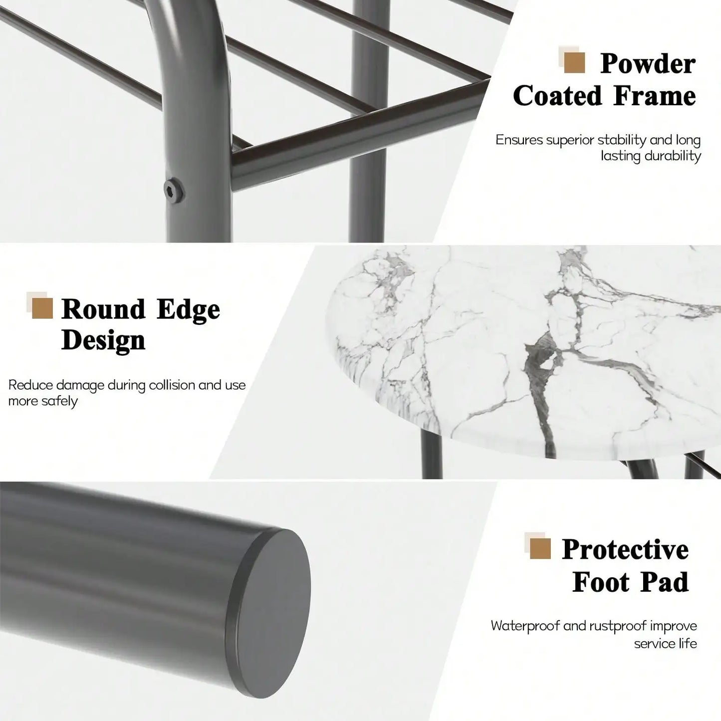 3-Piece Wooden Round Table & Chair Set, Space Saving Kitchen Breakfast Nook Wood Grain Tabletop With Metal Frame