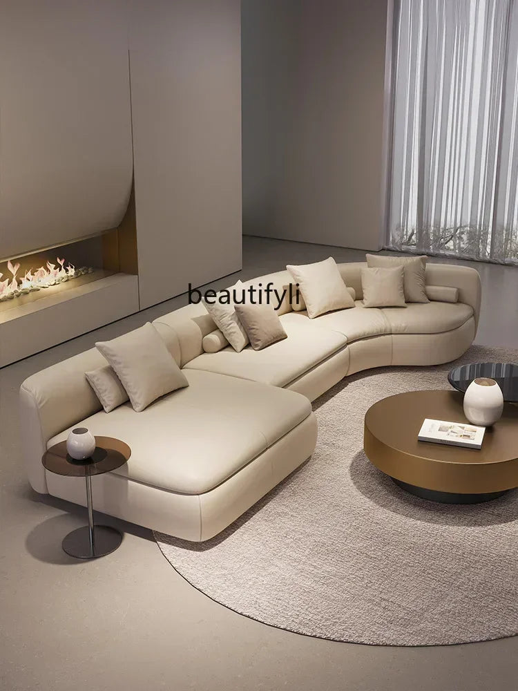 20031A Curved Leather Sofa First Layer Cowhide Semicircle Living Room Italian Modern Simple High-End Elegant