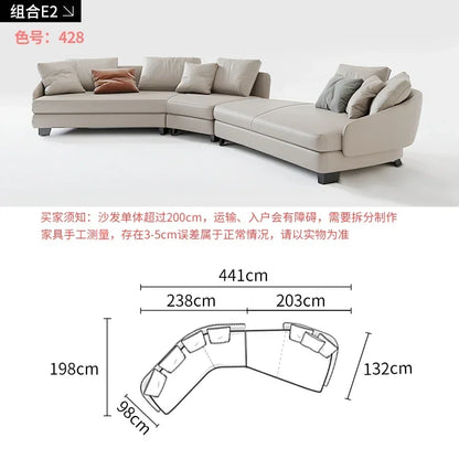 Designer Curved Leather Sofa Italian Cowhide Light Luxury Brands High-End
