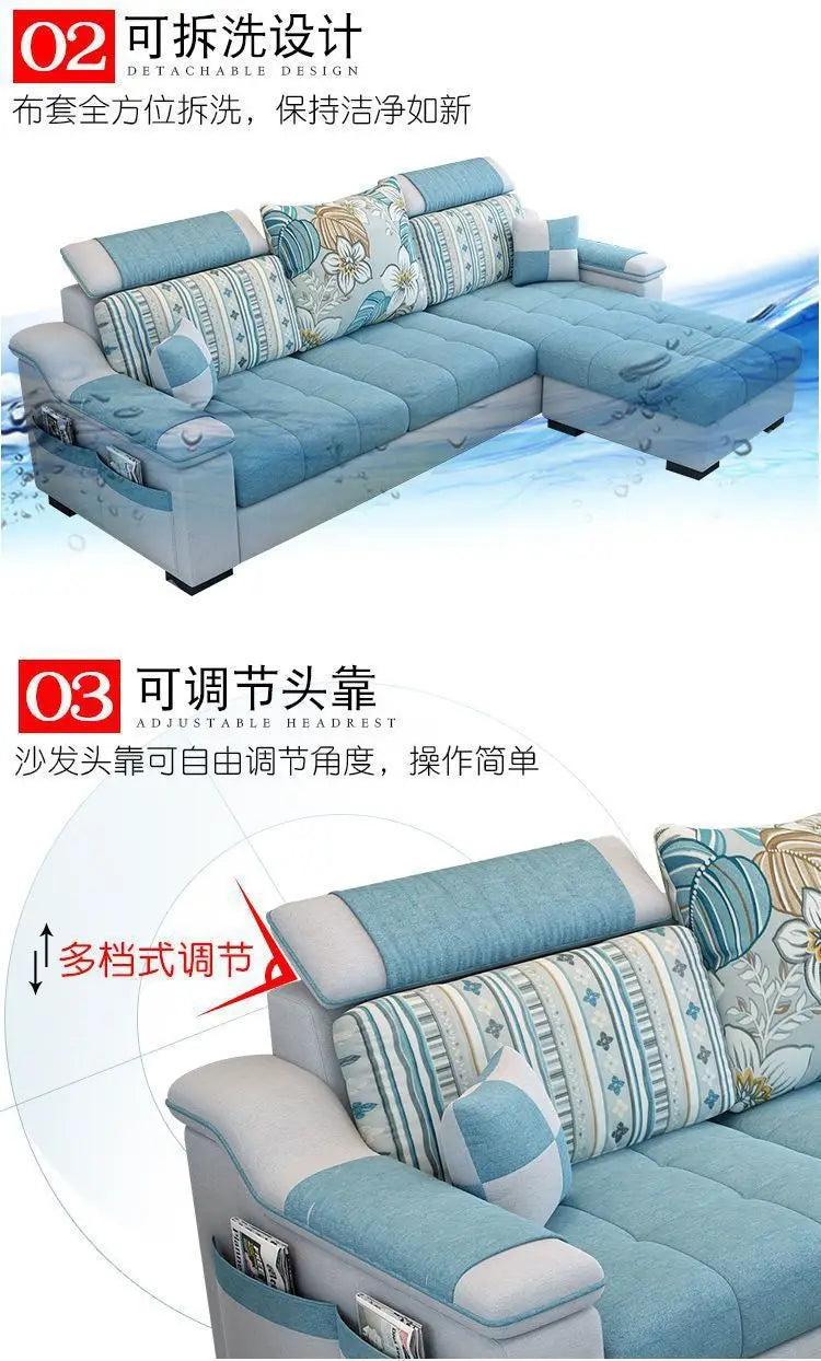 Fully Furnished Living Room Modern Fabric Sofa 3-Seater Removable Washable Cotton Linen Apartment Size