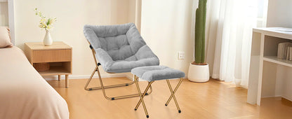 Comfy Saucer Chair, Foldable Living Room Chairs, Soft Faux Fur Lounge Chair For Bedroom, Reading Chairs For Adults