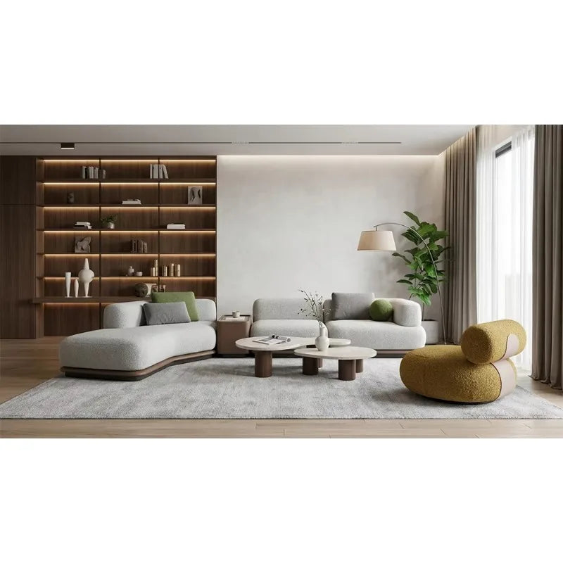 Luxury cream curved sofa set with marble coffee table