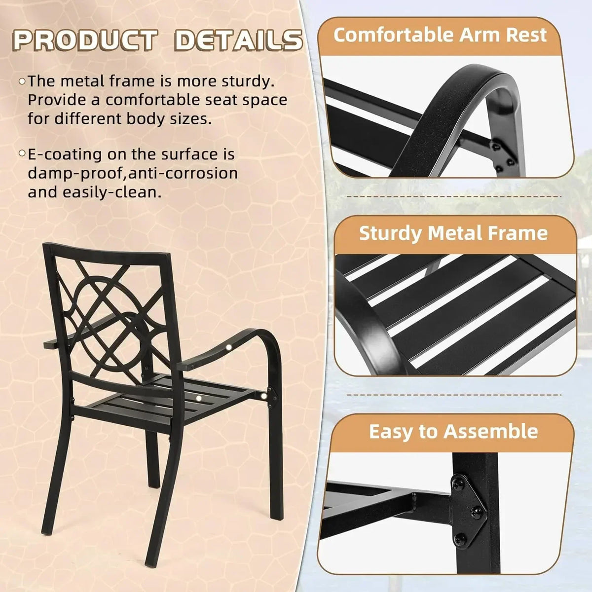 300lbs Patio Chairs Set of 4 Outdoor Dining , Metal Frame Stackable Patio Dining , Wrought Iron Black Outdoor Chair