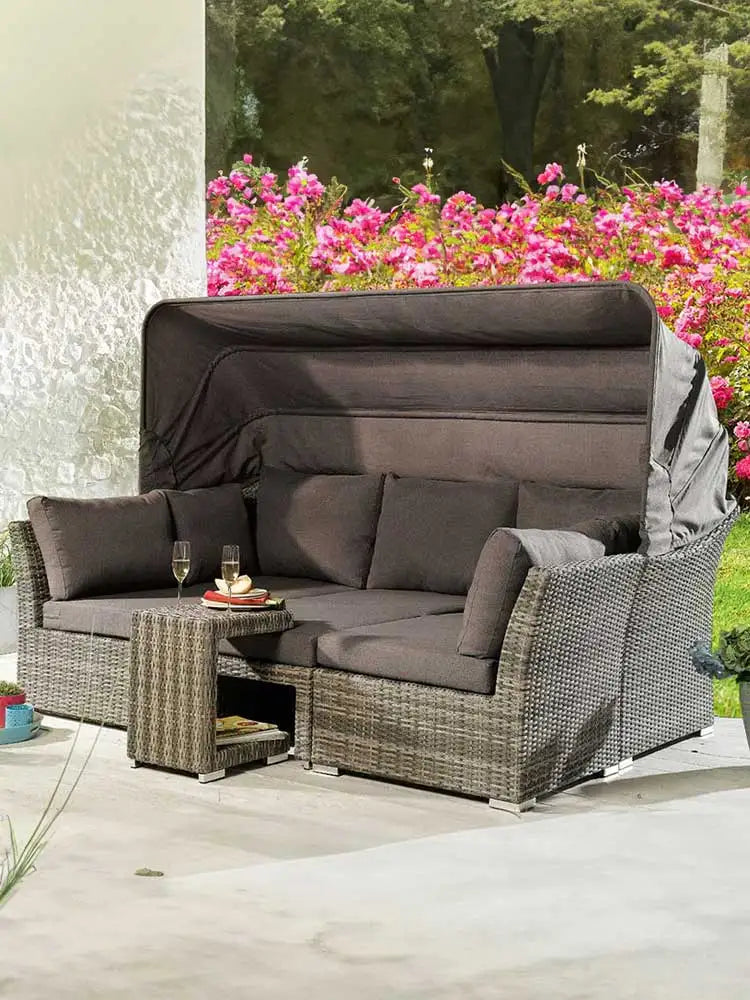 Lying bed, covered courtyard, high-end villa, outdoor rattan woven sofa bed, terrace, outdoor rattan chair