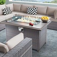 8 Piece Outdoor Patio Furniture Set with Gas Fire Pit Table, 55,000 BTU Auto-Ignition Firepit w/Glass Wind Guard