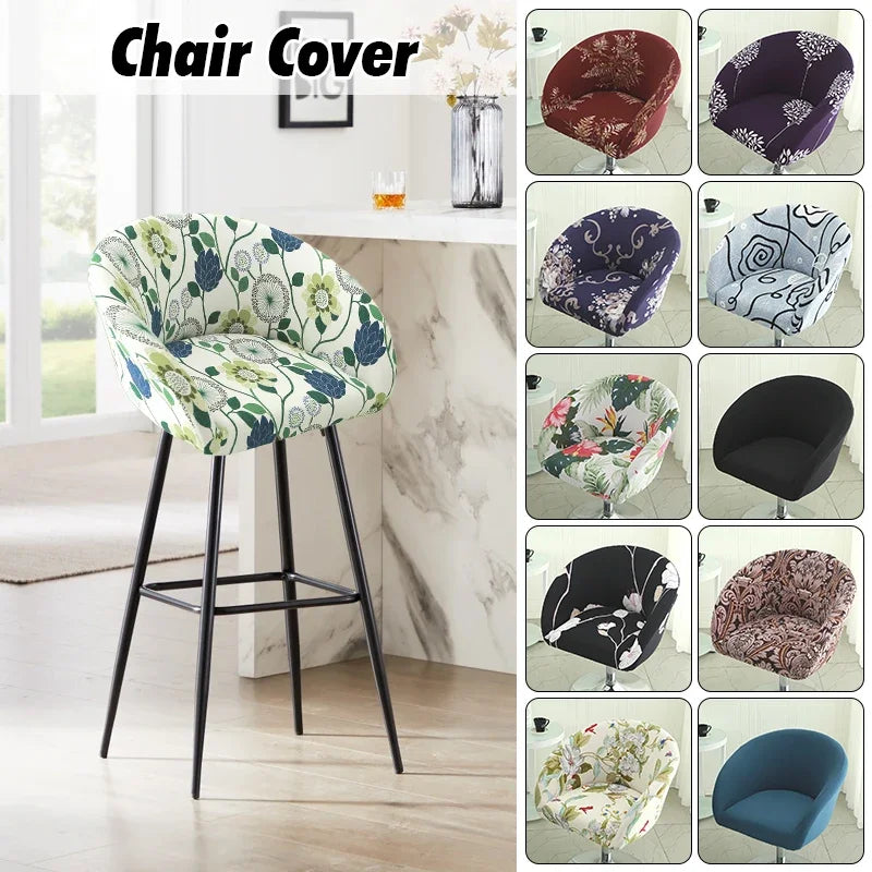 Elastic Bar Low Back Chair Cover Semi-Circular Print Elastic Living Room Bedroom Restaurant Hotel Dining Dustproof Chair Cover