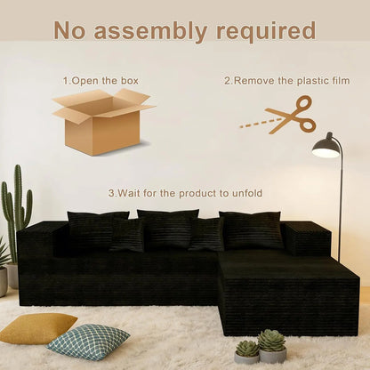 Cloud Couch L-Shaped Sectional Sofa 105.9'' Corduroy Deep Seat Memory Foam Modular Sofa Customizable Boneless Upholstered