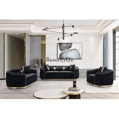 pg45American fabric buckle sofa European light luxury velvet simple straight sofa