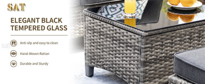 A  6 Pieces Outdoor Rattan Furniture Sets with 2 Wood Armrests Swivel Rocker Chairs, 2 Ottoman, 3-Seat Sofa and Coffee Table