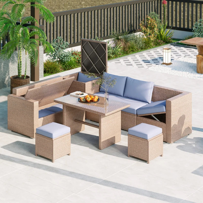 6-Piece Outdoor All Weather PE Rattan Sofa Set, Garden Patio Wicker Sectional Furniture Set with Adjustable Seat,Natural