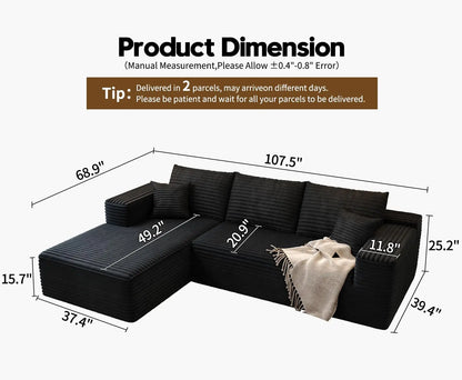 Living Room Sofa L Shaped Cloud Couch 107 Inch Plush Sectional Sofa with Chaise Minimalist Living Room Furniture