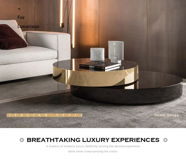 high end round coffee table double modern luxury stainless steel brass rotating black and gold coffee table
