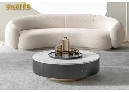 Arc-shaped sofa, small unit, internet celebrity, light luxury homestay villa, designer, lamb plush leather art sofa