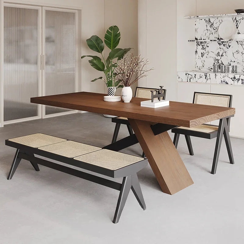 Nordic designer medium antique solid wood dining table, wabi-sabi wind home rectangular desk, living room eating table