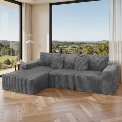 Modern Minimalist Sectional Sofa: L-Shape Cloud Couch with Deep Seats Right Chaise - Black