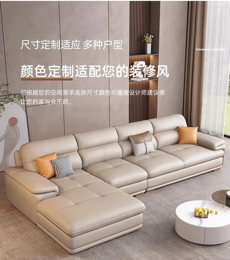The first layer of cowhide leather sofa living room combination modern simple size apartment cream style leather sofa