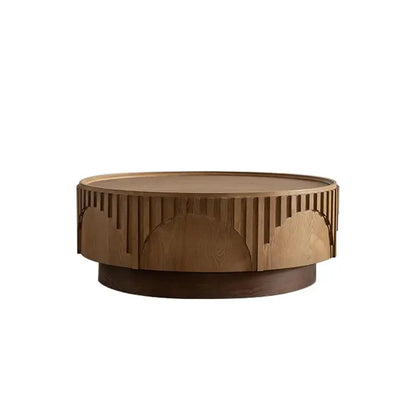Modern Round Wooden Coffee Table, Handcrafted Solid Wood Veneer, Sturdy Pedestal for Living Room & Apartment, Stylish Design